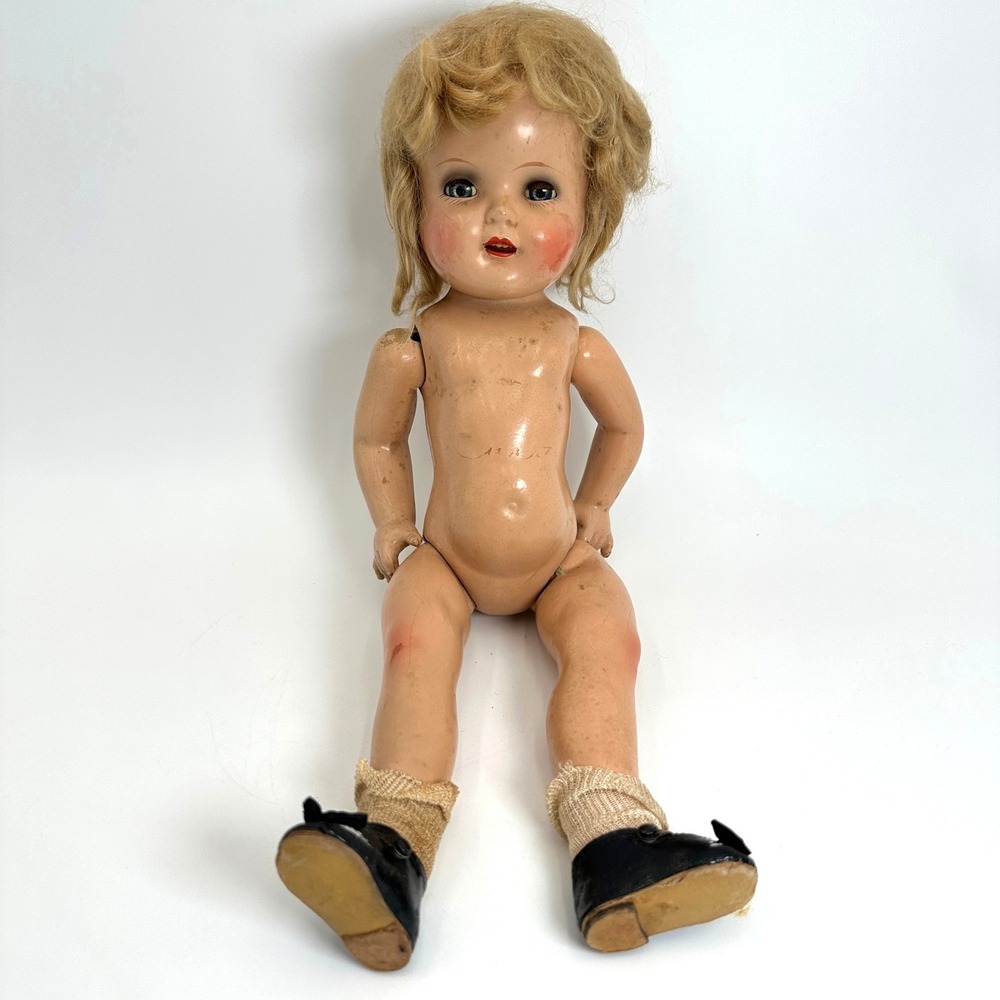Vintage Nancy Composition Doll 17" Blue Sleepy Eyes Open Mouth Creepy Goth Decor